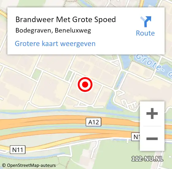 Locatie op kaart van de 112 melding: Brandweer Met Grote Spoed Naar Bodegraven, Beneluxweg op 4 juni 2023 04:58