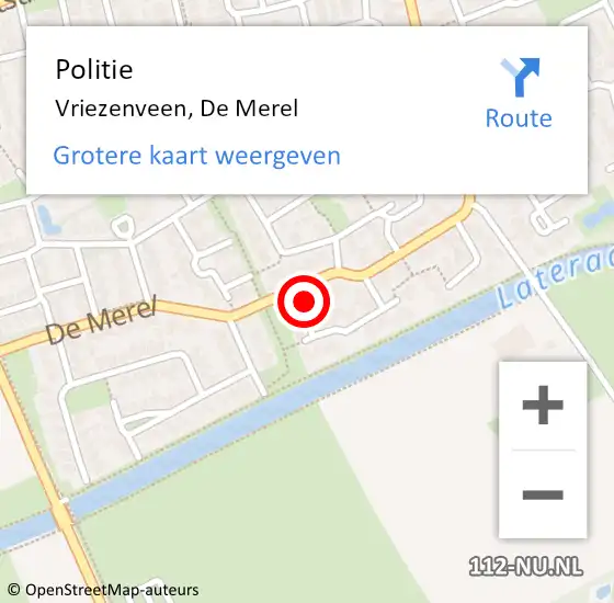 Locatie op kaart van de 112 melding: Politie Vriezenveen, De Merel op 4 juni 2023 05:15