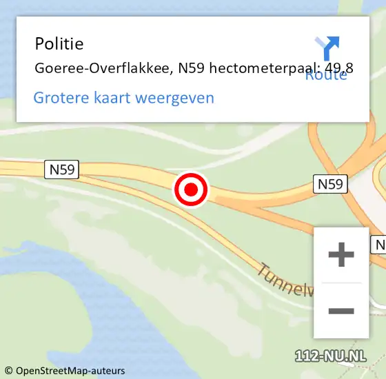 Locatie op kaart van de 112 melding: Politie Goeree-Overflakkee, N59 hectometerpaal: 49,8 op 4 juni 2023 05:47