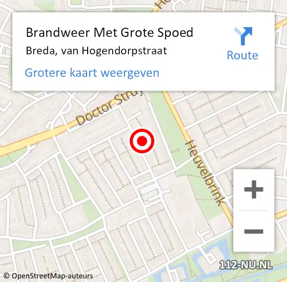 Locatie op kaart van de 112 melding: Brandweer Met Grote Spoed Naar Breda, van Hogendorpstraat op 4 juni 2023 06:46