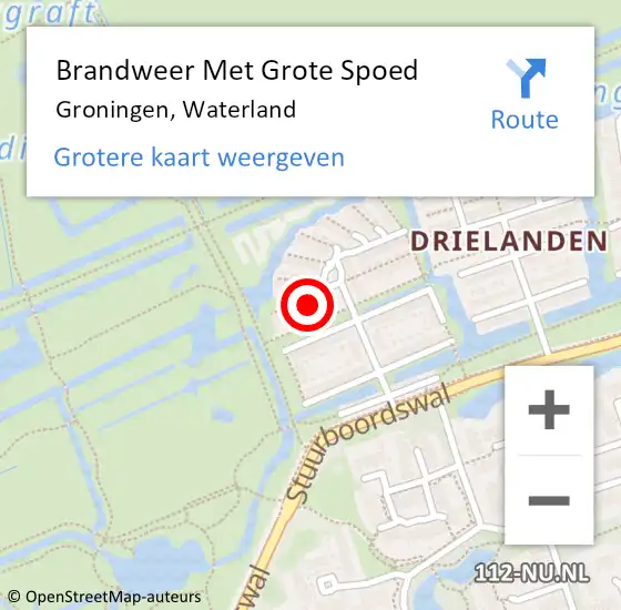 Locatie op kaart van de 112 melding: Brandweer Met Grote Spoed Naar Groningen, Waterland op 4 juni 2023 07:25