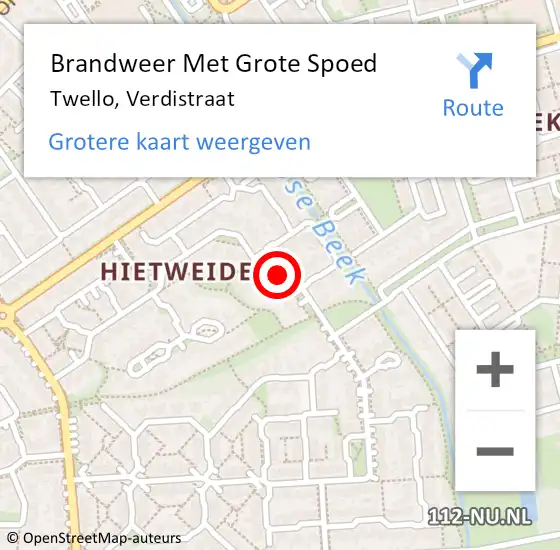 Locatie op kaart van de 112 melding: Brandweer Met Grote Spoed Naar Twello, Verdistraat op 4 juni 2023 08:15