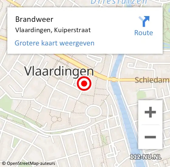 Locatie op kaart van de 112 melding: Brandweer Vlaardingen, Kuiperstraat op 4 juni 2023 08:35