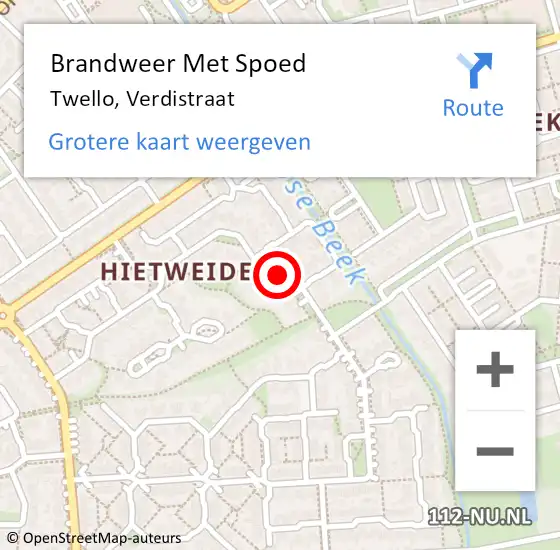 Locatie op kaart van de 112 melding: Brandweer Met Spoed Naar Twello, Verdistraat op 4 juni 2023 08:36