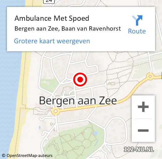Locatie op kaart van de 112 melding: Ambulance Met Spoed Naar Bergen aan Zee, Baan van Ravenhorst op 4 juni 2023 11:49