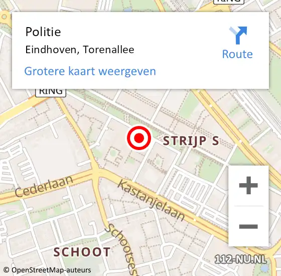 Locatie op kaart van de 112 melding: Politie Eindhoven, Torenallee op 4 juni 2023 11:58