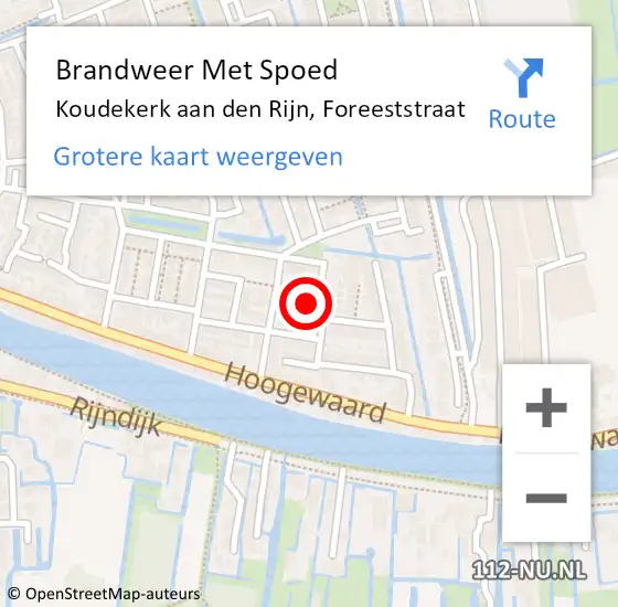 Locatie op kaart van de 112 melding: Brandweer Met Spoed Naar Koudekerk aan den Rijn, Foreeststraat op 4 juni 2023 12:14