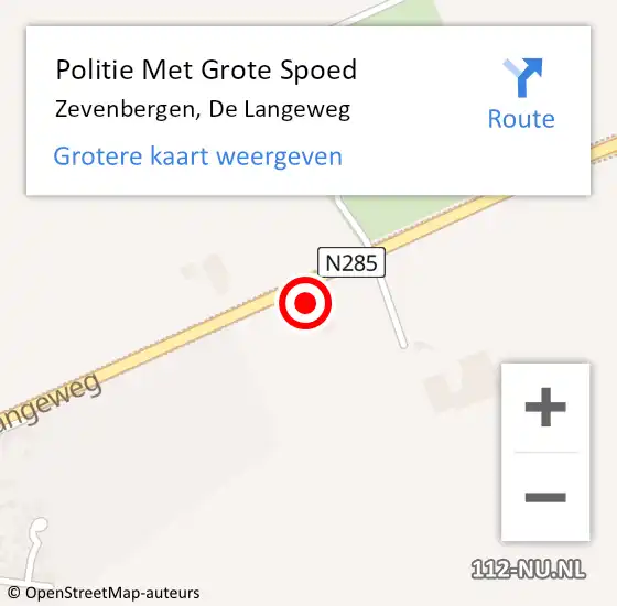 Locatie op kaart van de 112 melding: Politie Met Grote Spoed Naar Zevenbergen, De Langeweg op 4 juni 2023 12:16