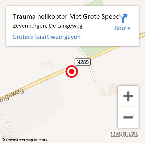 Locatie op kaart van de 112 melding: Trauma helikopter Met Grote Spoed Naar Zevenbergen, De Langeweg op 4 juni 2023 12:16