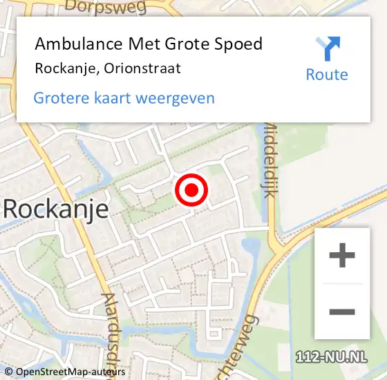 Locatie op kaart van de 112 melding: Ambulance Met Grote Spoed Naar Rockanje, Orionstraat op 4 juni 2023 12:27