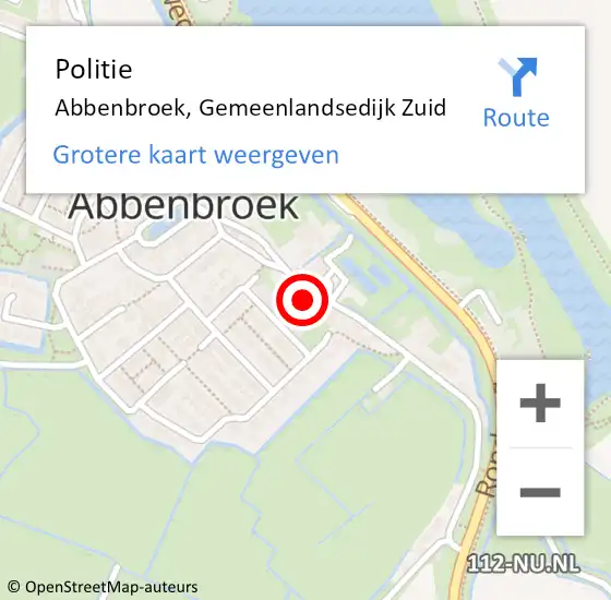 Locatie op kaart van de 112 melding: Politie Abbenbroek, Gemeenlandsedijk Zuid op 4 juni 2023 12:43