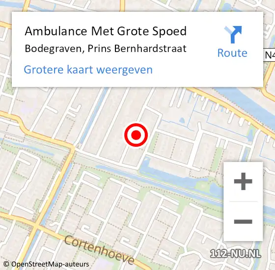 Locatie op kaart van de 112 melding: Ambulance Met Grote Spoed Naar Bodegraven, Prins Bernhardstraat op 4 juni 2023 12:58