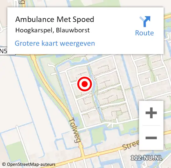 Locatie op kaart van de 112 melding: Ambulance Met Spoed Naar Hoogkarspel, Blauwborst op 4 juni 2023 13:02