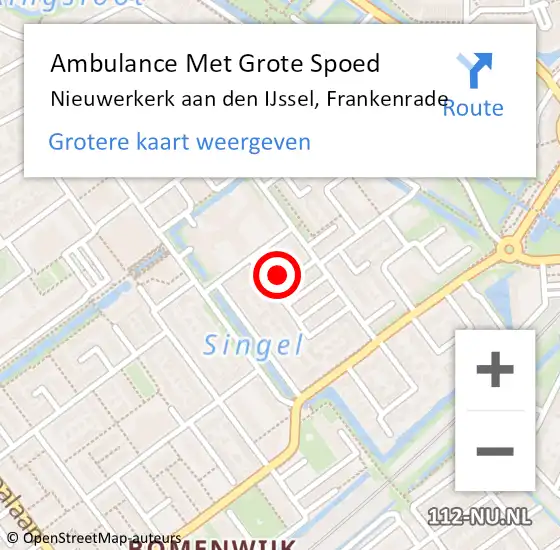 Locatie op kaart van de 112 melding: Ambulance Met Grote Spoed Naar Nieuwerkerk aan den IJssel, Frankenrade op 4 juni 2023 13:03