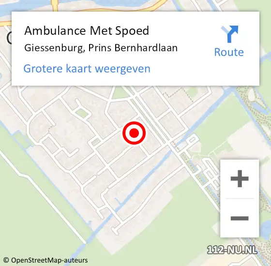 Locatie op kaart van de 112 melding: Ambulance Met Spoed Naar Giessenburg, Prins Bernhardlaan op 4 juni 2023 13:04