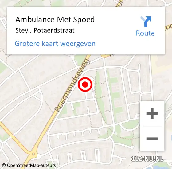 Locatie op kaart van de 112 melding: Ambulance Met Spoed Naar Steyl, Potaerdstraat op 27 augustus 2014 18:35