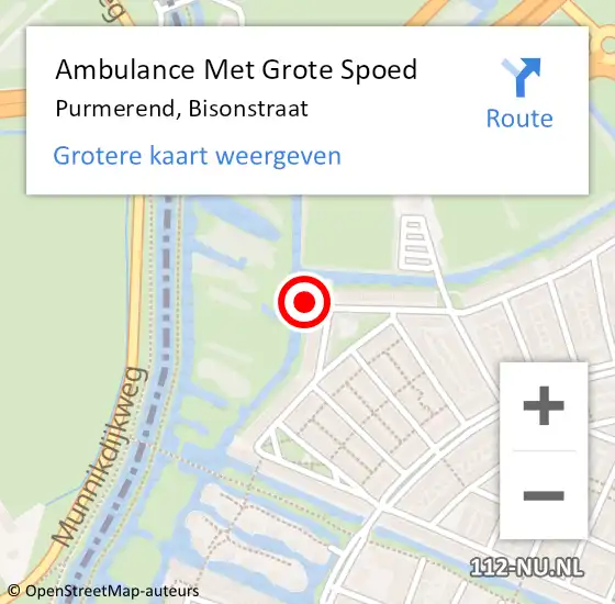 Locatie op kaart van de 112 melding: Ambulance Met Grote Spoed Naar Purmerend, Bisonstraat op 4 juni 2023 13:06