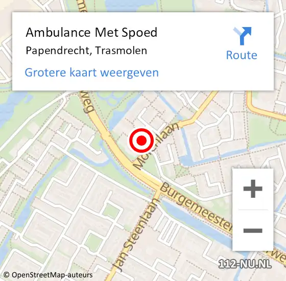 Locatie op kaart van de 112 melding: Ambulance Met Spoed Naar Papendrecht, Trasmolen op 4 juni 2023 13:09