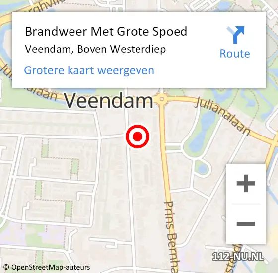 Locatie op kaart van de 112 melding: Brandweer Met Grote Spoed Naar Veendam, Boven Westerdiep op 4 juni 2023 13:20