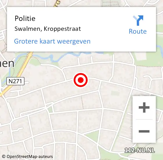 Locatie op kaart van de 112 melding: Politie Swalmen, Kroppestraat op 4 juni 2023 13:40