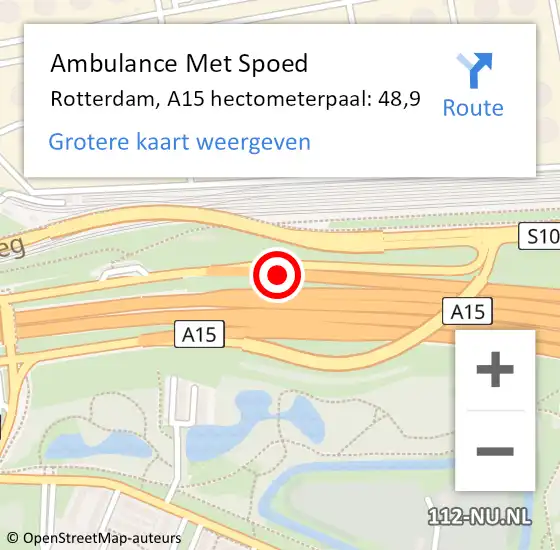 Locatie op kaart van de 112 melding: Ambulance Met Spoed Naar Rotterdam, A15 hectometerpaal: 48,9 op 4 juni 2023 13:43