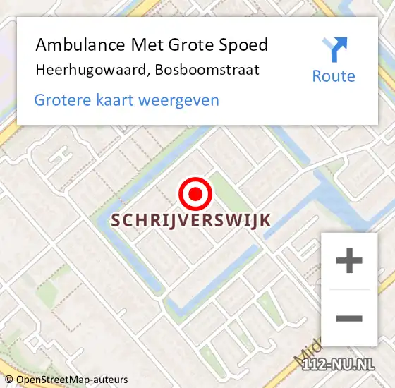 Locatie op kaart van de 112 melding: Ambulance Met Grote Spoed Naar Heerhugowaard, Bosboomstraat op 4 juni 2023 14:04