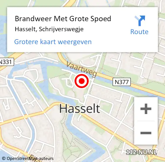 Locatie op kaart van de 112 melding: Brandweer Met Grote Spoed Naar Hasselt, Schrijverswegje op 4 juni 2023 14:14