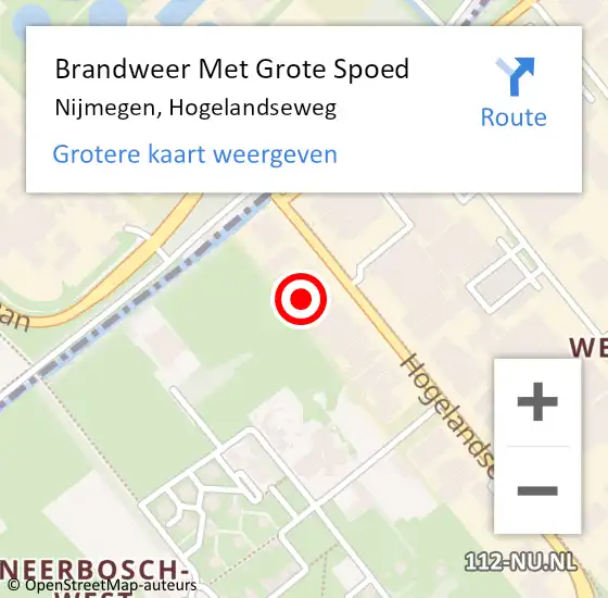Locatie op kaart van de 112 melding: Brandweer Met Grote Spoed Naar Nijmegen, Hogelandseweg op 4 juni 2023 14:15