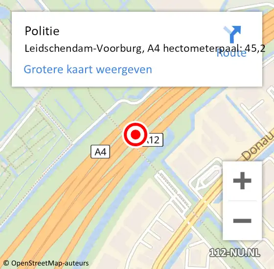 Locatie op kaart van de 112 melding: Politie Leidschendam-Voorburg, A4 hectometerpaal: 45,2 op 4 juni 2023 14:18