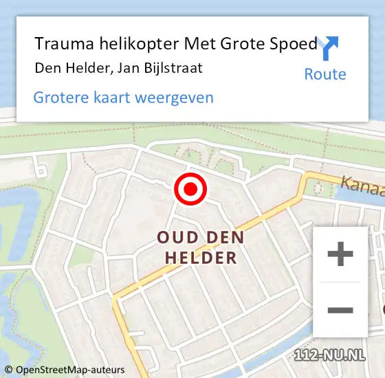 Locatie op kaart van de 112 melding: Trauma helikopter Met Grote Spoed Naar Den Helder, Jan Bijlstraat op 4 juni 2023 14:24