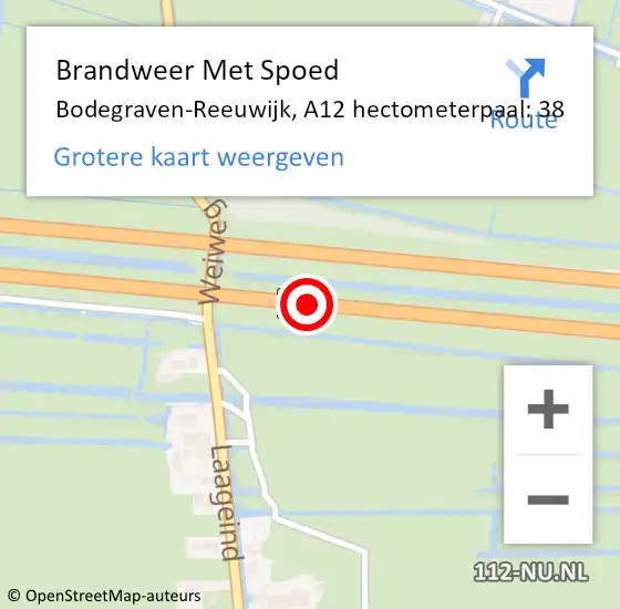 Locatie op kaart van de 112 melding: Brandweer Met Spoed Naar Bodegraven-Reeuwijk, A12 hectometerpaal: 38 op 4 juni 2023 14:26