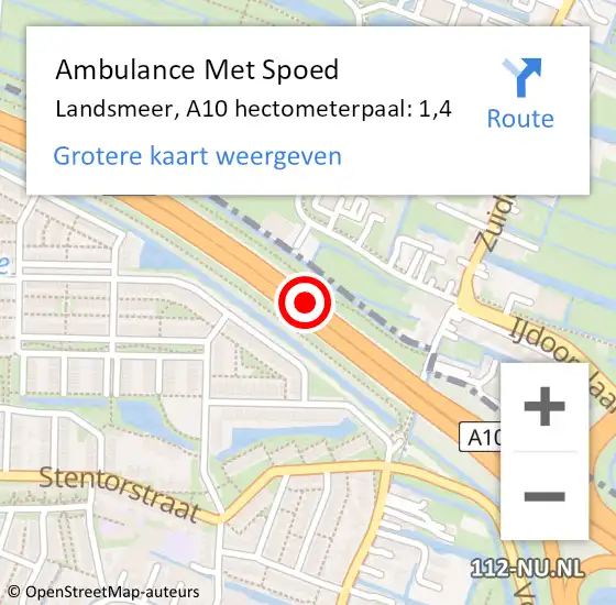 Locatie op kaart van de 112 melding: Ambulance Met Spoed Naar Landsmeer, A10 hectometerpaal: 1,4 op 4 juni 2023 14:30