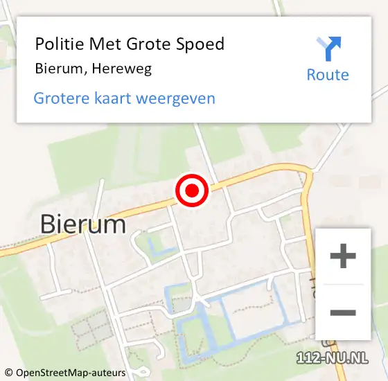 Locatie op kaart van de 112 melding: Politie Met Grote Spoed Naar Bierum, Hereweg op 4 juni 2023 14:39