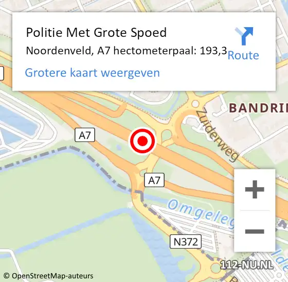 Locatie op kaart van de 112 melding: Politie Met Grote Spoed Naar Noordenveld, A7 hectometerpaal: 193,3 op 4 juni 2023 14:44