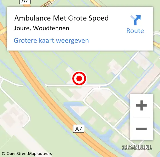 Locatie op kaart van de 112 melding: Ambulance Met Grote Spoed Naar Joure, Woudfennen op 4 juni 2023 14:51