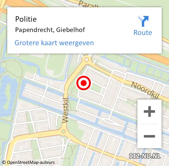 Locatie op kaart van de 112 melding: Politie Papendrecht, Giebelhof op 4 juni 2023 14:51