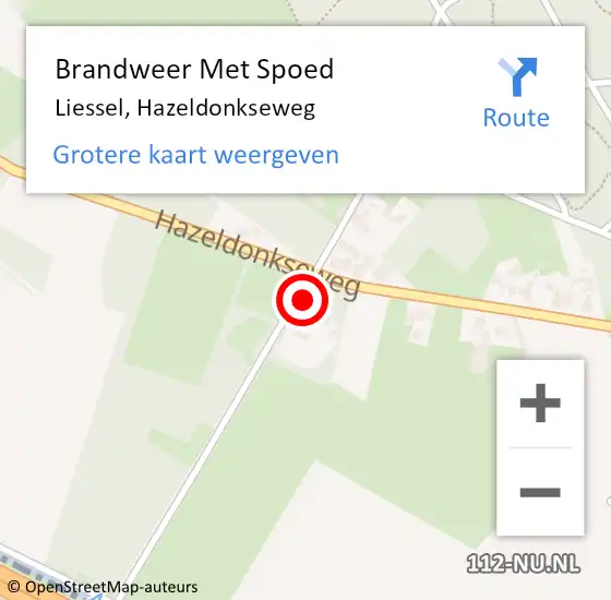 Locatie op kaart van de 112 melding: Brandweer Met Spoed Naar Liessel, Hazeldonkseweg op 4 juni 2023 14:57