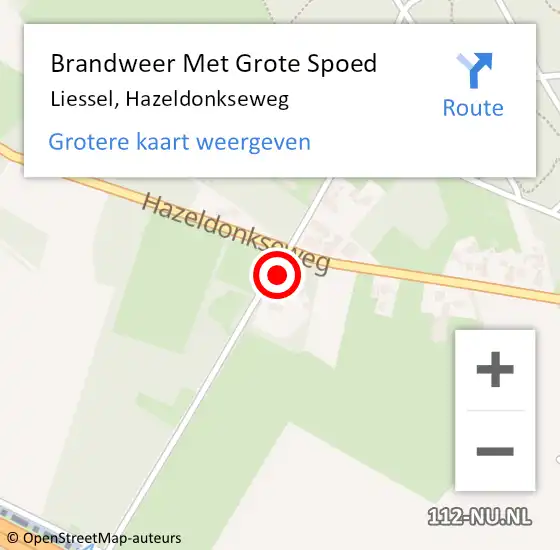 Locatie op kaart van de 112 melding: Brandweer Met Grote Spoed Naar Liessel, Hazeldonkseweg op 4 juni 2023 14:59