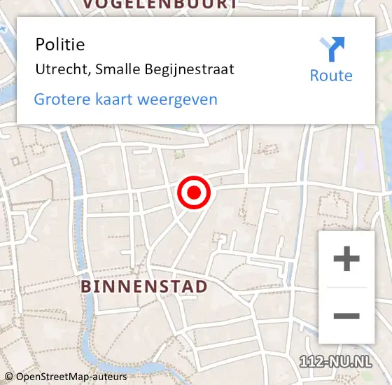 Locatie op kaart van de 112 melding: Politie Utrecht, Smalle Begijnestraat op 4 juni 2023 15:00