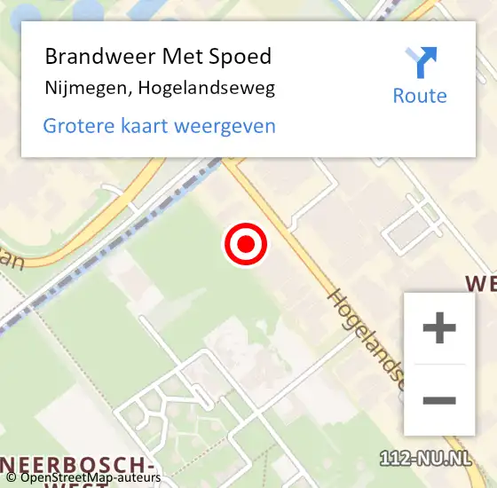 Locatie op kaart van de 112 melding: Brandweer Met Spoed Naar Nijmegen, Hogelandseweg op 4 juni 2023 15:03