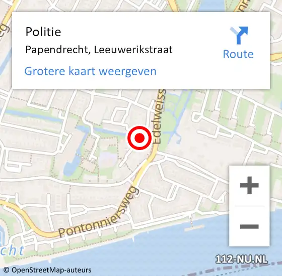 Locatie op kaart van de 112 melding: Politie Papendrecht, Leeuwerikstraat op 4 juni 2023 15:23