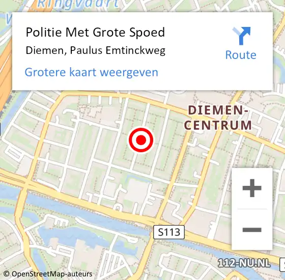 Locatie op kaart van de 112 melding: Politie Met Grote Spoed Naar Diemen, Paulus Emtinckweg op 4 juni 2023 15:29