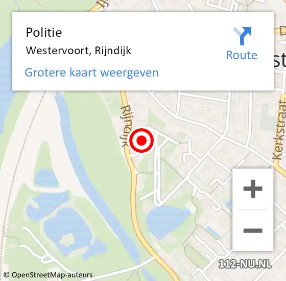 Locatie op kaart van de 112 melding: Politie Westervoort, Rijndijk op 4 juni 2023 15:29