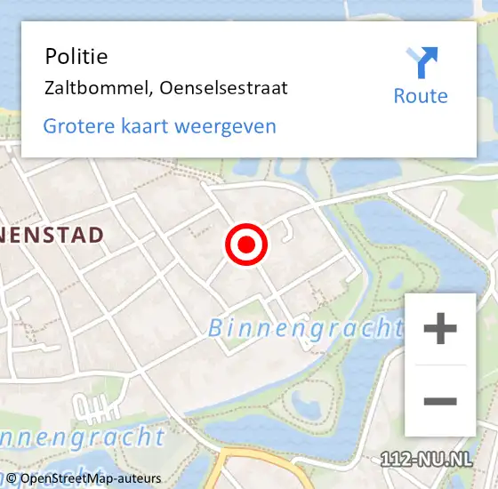 Locatie op kaart van de 112 melding: Politie Zaltbommel, Oenselsestraat op 4 juni 2023 15:34