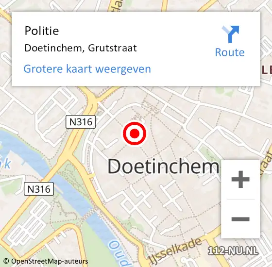 Locatie op kaart van de 112 melding: Politie Doetinchem, Grutstraat op 4 juni 2023 15:43
