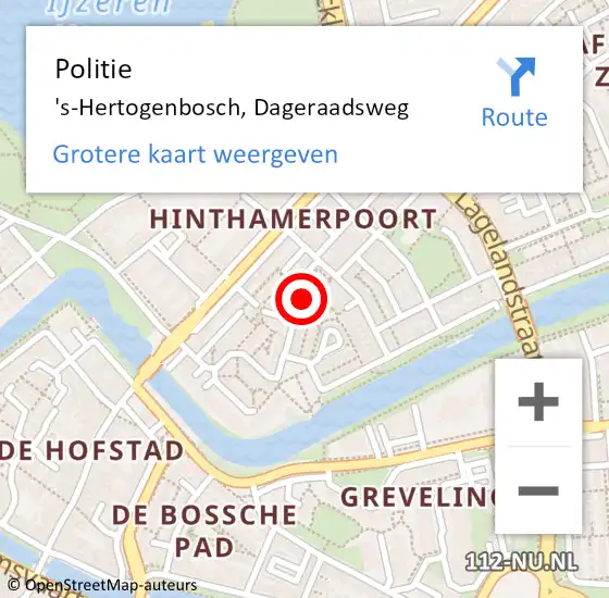 Locatie op kaart van de 112 melding: Politie 's-Hertogenbosch, Dageraadsweg op 4 juni 2023 16:09