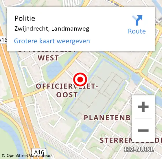 Locatie op kaart van de 112 melding: Politie Zwijndrecht, Landmanweg op 4 juni 2023 16:12