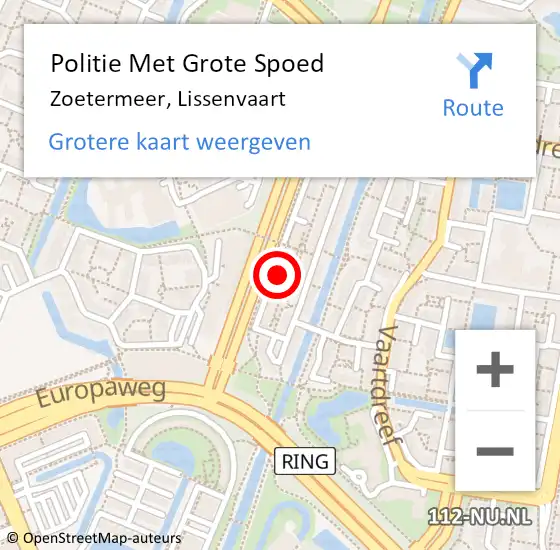 Locatie op kaart van de 112 melding: Politie Met Grote Spoed Naar Zoetermeer, Lissenvaart op 4 juni 2023 16:20