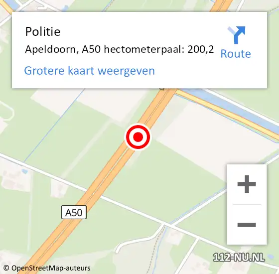 Locatie op kaart van de 112 melding: Politie Apeldoorn, A50 hectometerpaal: 200,2 op 4 juni 2023 16:23