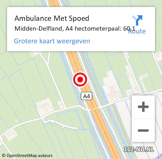 Locatie op kaart van de 112 melding: Ambulance Met Spoed Naar Midden-Delfland, A4 hectometerpaal: 60,1 op 4 juni 2023 16:24